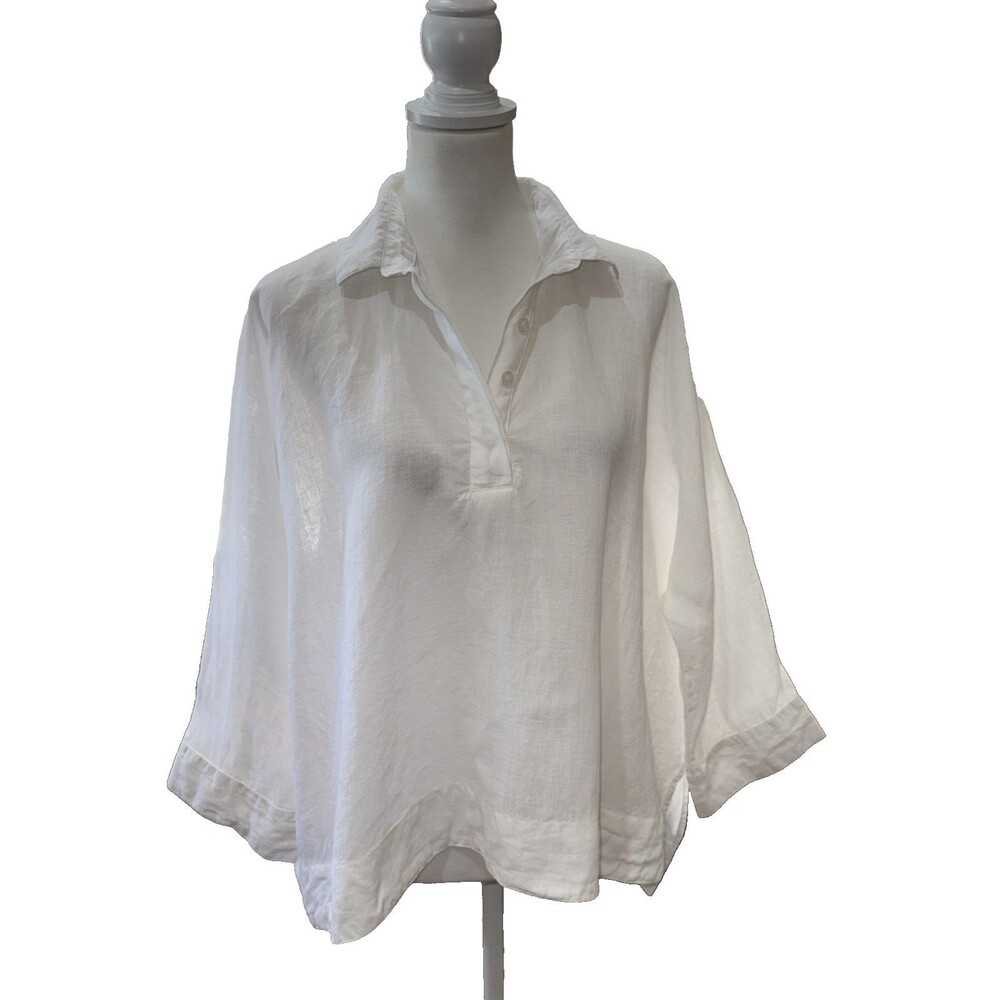Pine Cone Hill 100% Linen Tunic Top White Oversized Relaxed L XL Summer Shirt